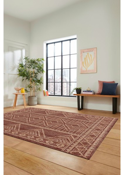 Kilim Desen Baskılı Kaymaz Taban Yıkanabilir Modern Yolluk Salon Halısı MODERN-108-BORDO modelleri