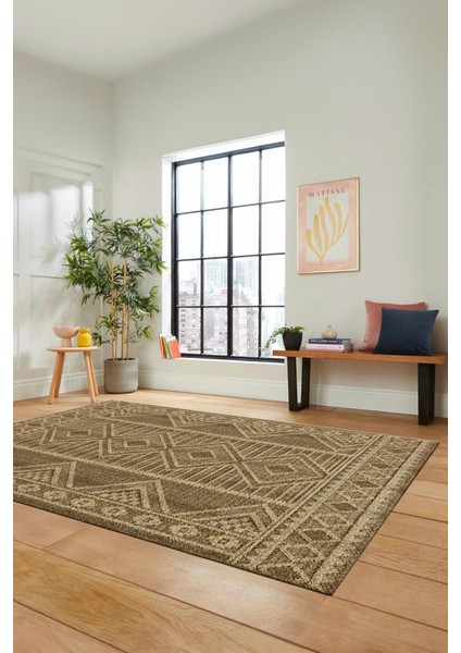 Kilim Desen Baskılı Kaymaz Taban Yıkanabilir Modern Yolluk Salon Halısı MODERN-108-KAHVE modelleri