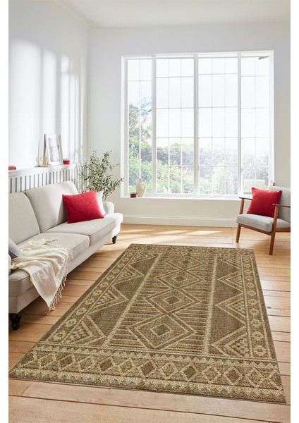 Kilim Desen Baskılı Kaymaz Taban Yıkanabilir Modern Yolluk Salon Halısı MODERN-108-KAHVE fırsatları