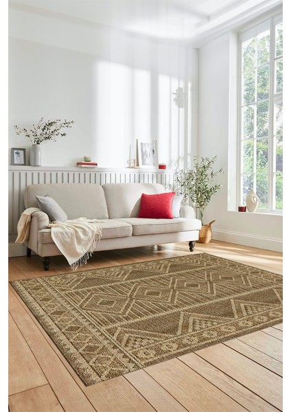 Kilim Desen Baskılı Kaymaz Taban Yıkanabilir Modern Yolluk Salon Halısı MODERN-108-KAHVE indirimleri