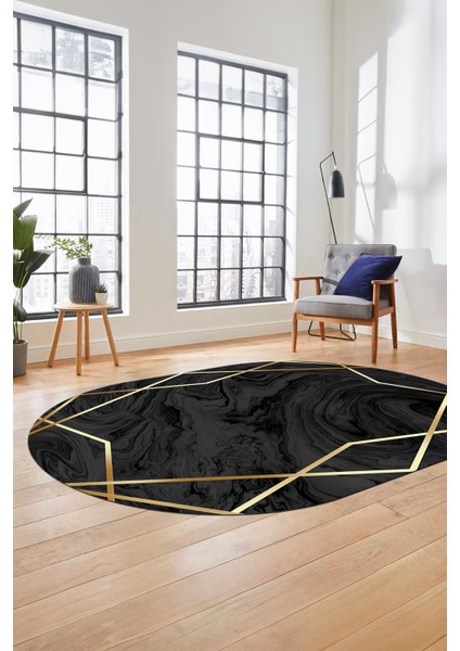 Baskılı Kaymaz Taban Yıkanabilir Modern Yolluk Mutfak Oval Salon Halısı O-Modern-05-Antrasit