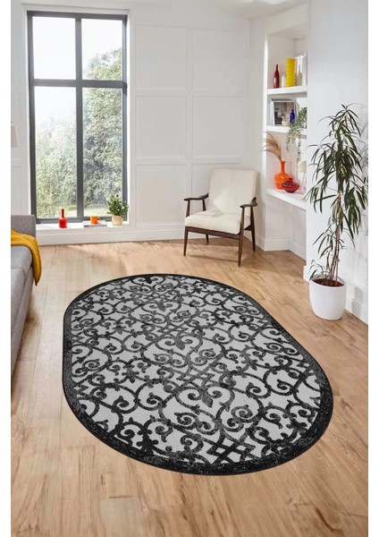 Modern Klasik Desen Dijital Kaymaz Yıkanabilir Oval Yolluk Mutfak Salon Halısı O-Modern-32-Gri indirimleri