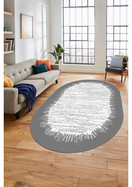 Baskılı Kaymaz Yıkanabilir Sade Desen Oval Yolluk Mutfak Salon Halısı O-Modern-43-Gri modelleri