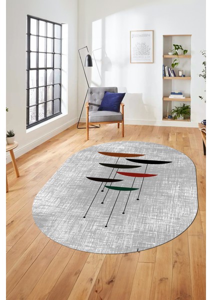 Baskılı Kaymaz Taban Yıkanabilir Modern Oval Yolluk Mutfak Salon Halısı O-MODERN-112-GRİ fiyatları