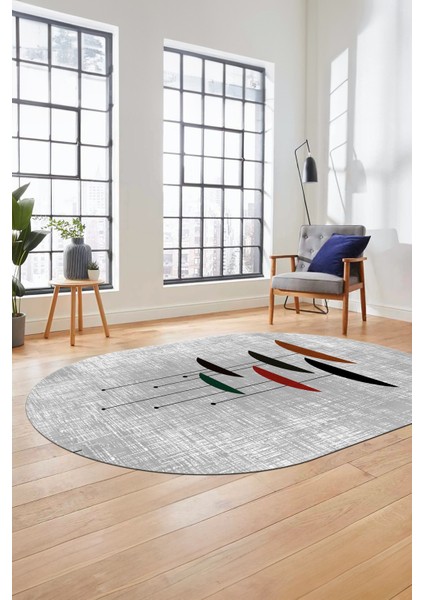 Baskılı Kaymaz Taban Yıkanabilir Modern Oval Yolluk Mutfak Salon Halısı O-MODERN-112-GRİ modelleri