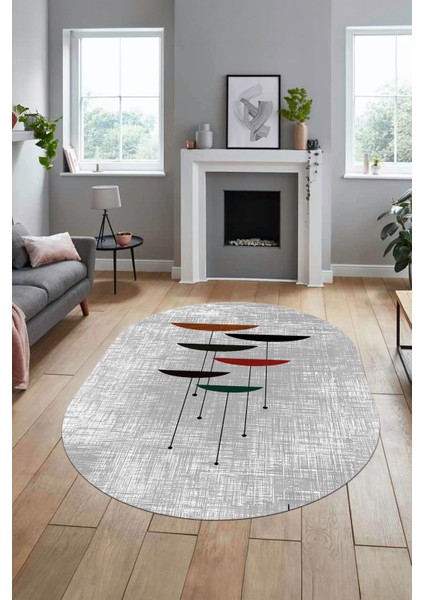 Baskılı Kaymaz Taban Yıkanabilir Modern Oval Yolluk Mutfak Salon Halısı O-MODERN-112-GRİ fırsatları