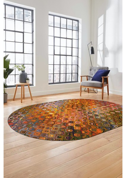 3D Modern Desen Dijital Kaymaz Yıkanabilir Oval Yolluk Mutfak Salon Halısı O-Modern-27-Renkli