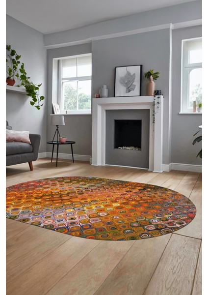 3D Modern Desen Dijital Kaymaz Yıkanabilir Oval Yolluk Mutfak Salon Halısı O-Modern-27-Renkli