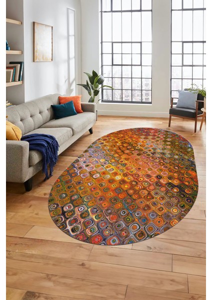 3D Modern Desen Dijital Kaymaz Yıkanabilir Oval Yolluk Mutfak Salon Halısı O-Modern-27-Renkli