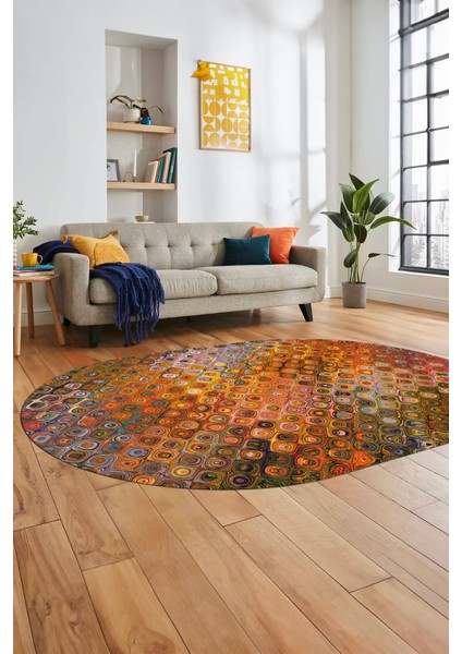 3D Modern Desen Dijital Kaymaz Yıkanabilir Oval Yolluk Mutfak Salon Halısı O-Modern-27-Renkli