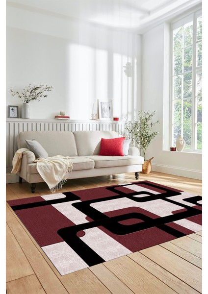 Şık Baskılı Kaymaz Yıkanabilir Modern Yolluk Koridor Mutfak Salon Halısı Modern-40-Bordo fiyatları