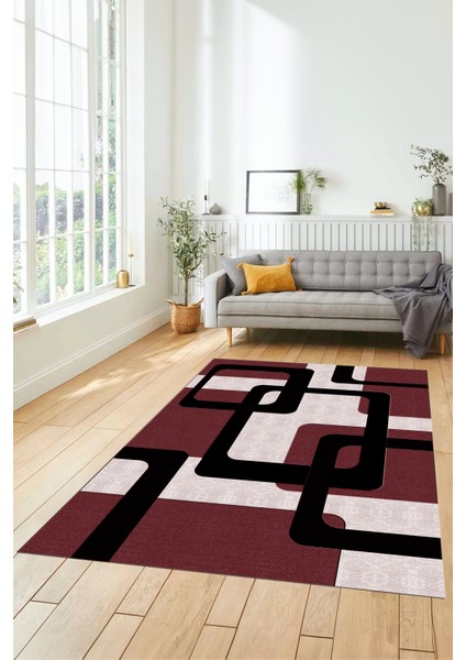 Şık Baskılı Kaymaz Yıkanabilir Modern Yolluk Koridor Mutfak Salon Halısı Modern-40-Bordo modelleri