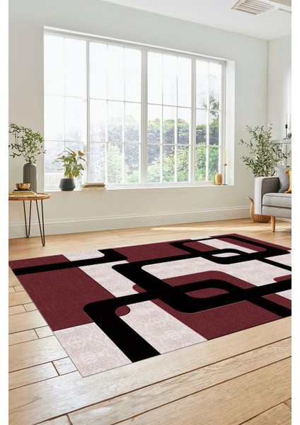 Şık Baskılı Kaymaz Yıkanabilir Modern Yolluk Koridor Mutfak Salon Halısı Modern-40-Bordo fırsatları