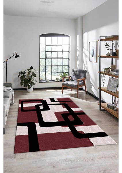 Şık Baskılı Kaymaz Yıkanabilir Modern Yolluk Koridor Mutfak Salon Halısı Modern-40-Bordo indirimleri