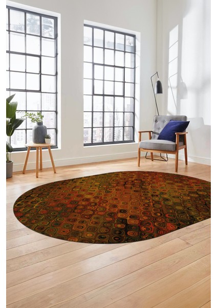 3D Modern Desen Dijital Kaymaz Yıkanabilir Oval Yolluk Mutfak Salon Halısı O-Modern-27-Yuruncu