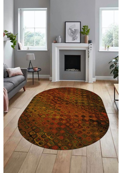 3D Modern Desen Dijital Kaymaz Yıkanabilir Oval Yolluk Mutfak Salon Halısı O-Modern-27-Yuruncu