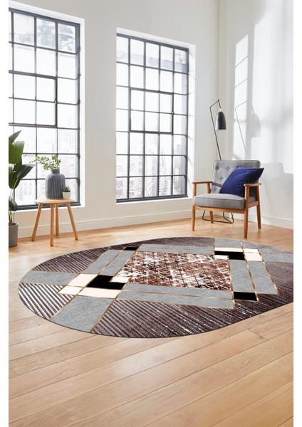 Şık Modern Desenli Dijital Kaymaz Yıkanabilir Oval Yolluk Mutfak Salon Halısı O-Modern-12-Bordo fiyatları