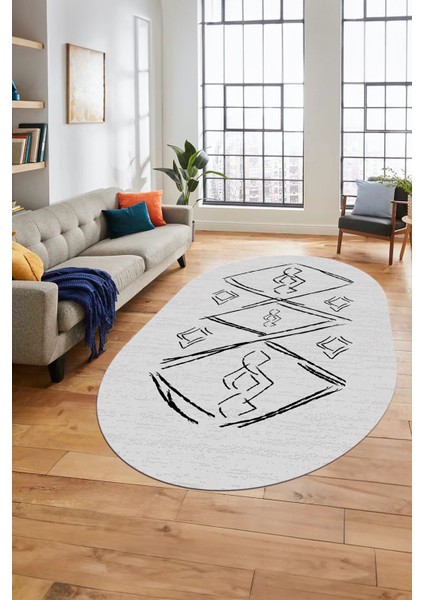 Baskılı Kaymaz Yıkanabilir Şık Modern Oval Yolluk Mutfak Halısı Salon Halısı O-Modern-59-Gri fiyatları