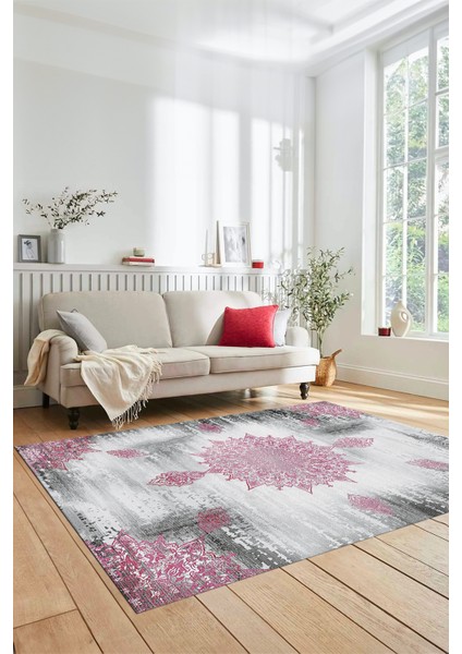 Dijital Kaymaz Taban Yıkanabilir Göbekli Modern Yolluk Mutfak Salon Halısı Modern-06-Pembe fırsatları