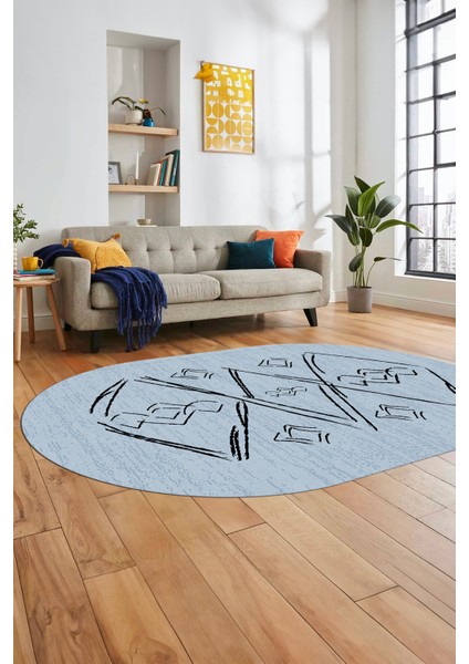 Baskılı Kaymaz Yıkanabilir Şık Modern Oval Yolluk Mutfak Halısı Salon Halısı O-Modern-59-Mavi modelleri