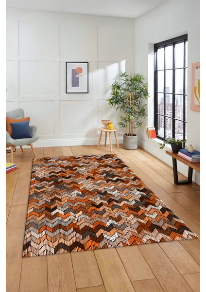 Dijital Baskılı Kaymaz Taban Yıkanabilir Renkli Modern Yolluk Mutfak Salon Halısı Modern-02-Kahve