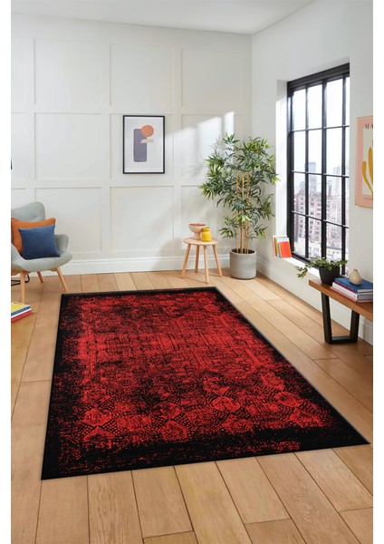 Dijital Baskılı Kaymaz Taban Yıkanabilir Sade Modern Yolluk Mutfak Salon Halısı Modern-04-Kırmızı