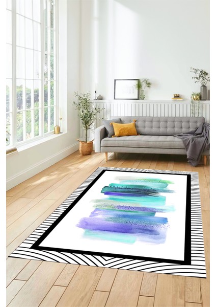 Renkli Modern Desenli Dijital Kaymaz Yıkanabilir Yolluk Mutfak Salon Halısı Modern-22-Turkuaz fırsatları
