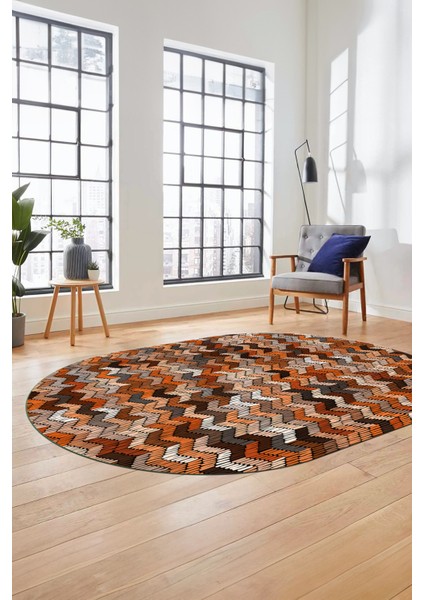 Baskılı Kaymaz Taban Yıkanabilir Renkli Modern Yolluk Mutfak Oval Salon Halısı O-Modern-02-Kahve fiyatları