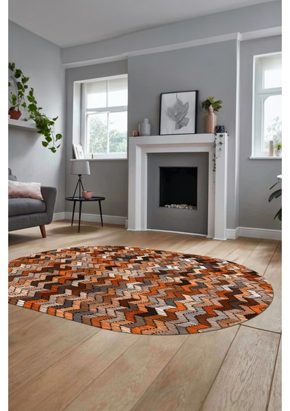 Baskılı Kaymaz Taban Yıkanabilir Renkli Modern Yolluk Mutfak Oval Salon Halısı O-Modern-02-Kahve fırsatları