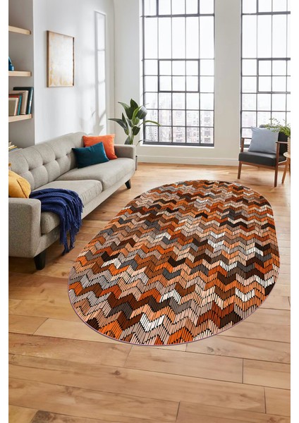 Baskılı Kaymaz Taban Yıkanabilir Renkli Modern Yolluk Mutfak Oval Salon Halısı O-Modern-02-Kahve indirimleri