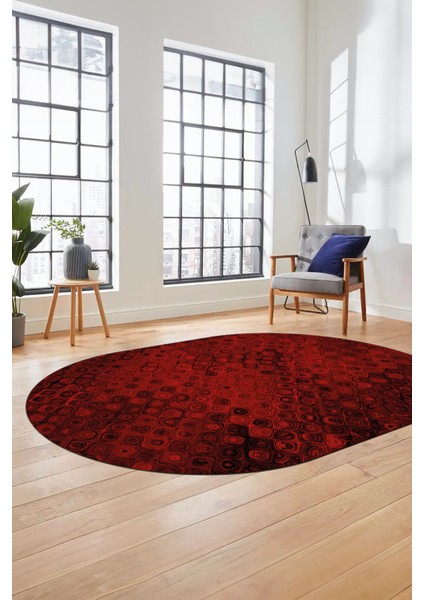 3D Modern Desen Dijital Kaymaz Yıkanabilir Oval Yolluk Mutfak Salon Halısı O-Modern-27-Bordo