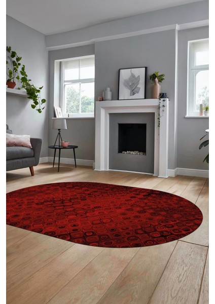 3D Modern Desen Dijital Kaymaz Yıkanabilir Oval Yolluk Mutfak Salon Halısı O-Modern-27-Bordo modelleri