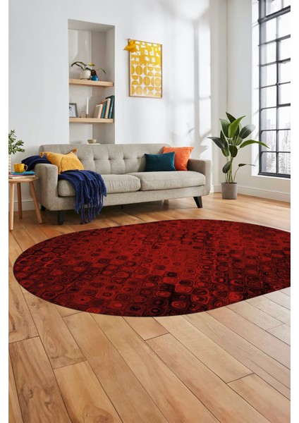 3D Modern Desen Dijital Kaymaz Yıkanabilir Oval Yolluk Mutfak Salon Halısı O-Modern-27-Bordo indirimleri