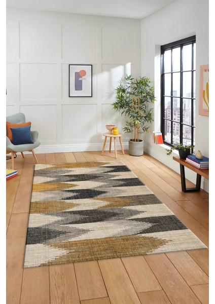 Renkli Desen Baskılı Kaymaz Taban Yıkanabilir Modern Yolluk Salon Halısı MODERN-104-KAHVE modelleri