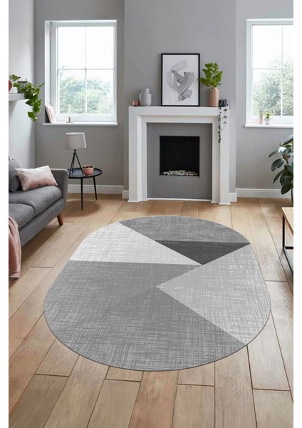Baskılı Kaymaz Yıkanabilir Modern Oval Yolluk Koridor Mutfak Salon Halısı O-Modern-38-Gri