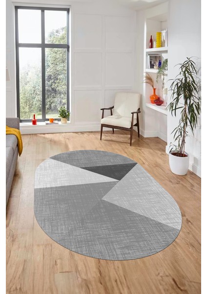 Baskılı Kaymaz Yıkanabilir Modern Oval Yolluk Koridor Mutfak Salon Halısı O-Modern-38-Gri