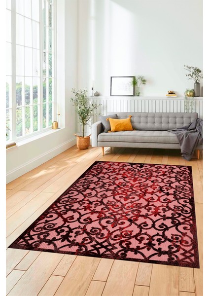 Modern Klasik Desen Dijital Kaymaz Yıkanabilir Yolluk Mutfak Salon Halısı Modern-32-Bordo modelleri