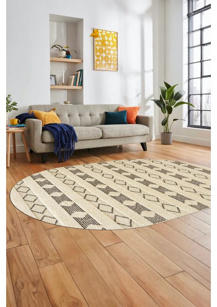 Baskılı Kaymaz Yıkanabilir Kilim Desen Oval Yolluk Mutfak Halısı Salon Halısı O-Modern-64-Kahve fiyatları