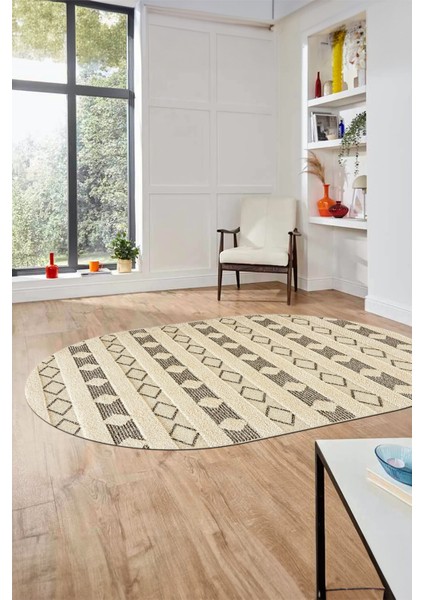 Baskılı Kaymaz Yıkanabilir Kilim Desen Oval Yolluk Mutfak Halısı Salon Halısı O-Modern-64-Kahve fırsatları