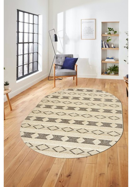Baskılı Kaymaz Yıkanabilir Kilim Desen Oval Yolluk Mutfak Halısı Salon Halısı O-Modern-64-Kahve indirimleri