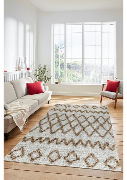 Modern Kilim Desen Dijital Kaymaz Yıkanabilir Yolluk Mutfak Salon Halısı Modern-92-Bej