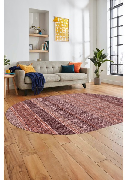 Baskılı Kaymaz Yıkanabilir Şık Kilim Desen Oval Yolluk Halısı Salon Halısı O-Modern-70-Bordo fiyatları