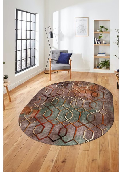 Modern Desen Dijital Kaymaz Yıkanabilir Oval Yolluk Mutfak Salon Halısı O-Modern-90-Renkli fırsatları