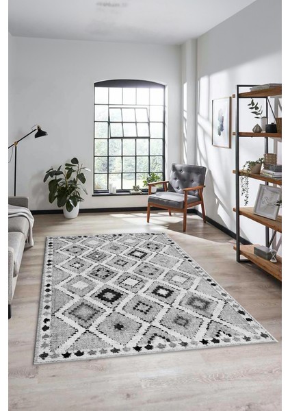 Baskılı Kaymaz Yıkanabilir Etnik Modern Yolluk Mutfak Halısı Salon Halısı Modern-60-Gri