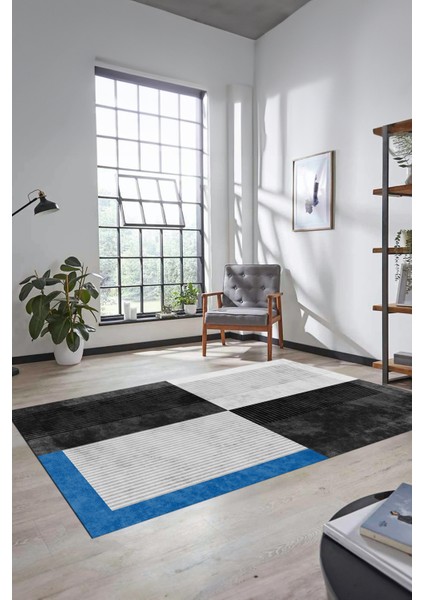 Baskılı Kaymaz Taban Yıkanabilir Modern Şık Yolluk Mutfak Salon Halısı MODERN-107-ANTRASİT