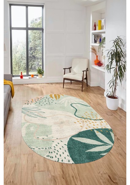 Yaprak Desen Modern Tasarım Dijital Kaymaz Yıkanabilir Oval Yolluk Salon Halısı O-Modern-79-Renkli fiyatları