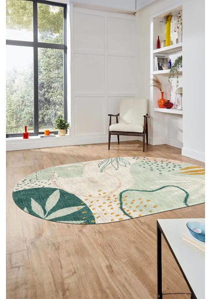 Yaprak Desen Modern Tasarım Dijital Kaymaz Yıkanabilir Oval Yolluk Salon Halısı O-Modern-79-Renkli modelleri