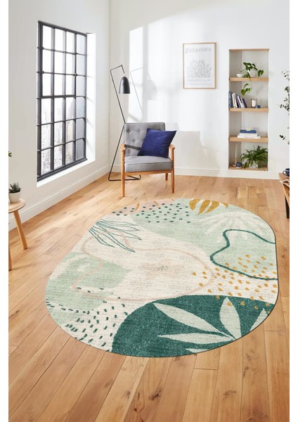 Yaprak Desen Modern Tasarım Dijital Kaymaz Yıkanabilir Oval Yolluk Salon Halısı O-Modern-79-Renkli fırsatları