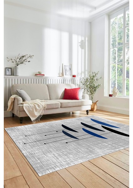 Baskılı Kaymaz Taban Yıkanabilir Modern Yolluk Mutfak Salon Halısı MODERN-112-MAVİ indirimleri