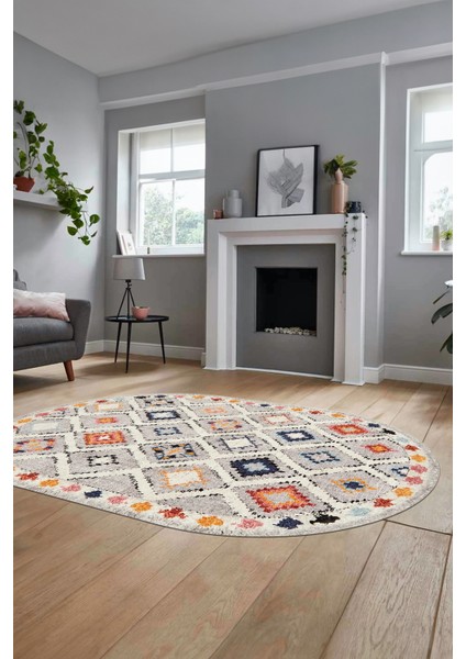 Baskılı Kaymaz Yıkanabilir Etnik Modern Oval Yolluk Mutfak Halısı Salon Halısı O-Modern-60-Renkli